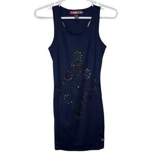 Desigual Women's Small Dress Sheath Navy Blue Cutout‎ Sleeveless Artsy Spring